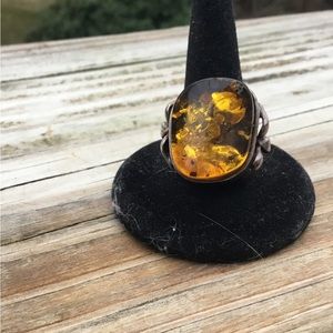 Vintage art nouveau sterling silver and amber ring